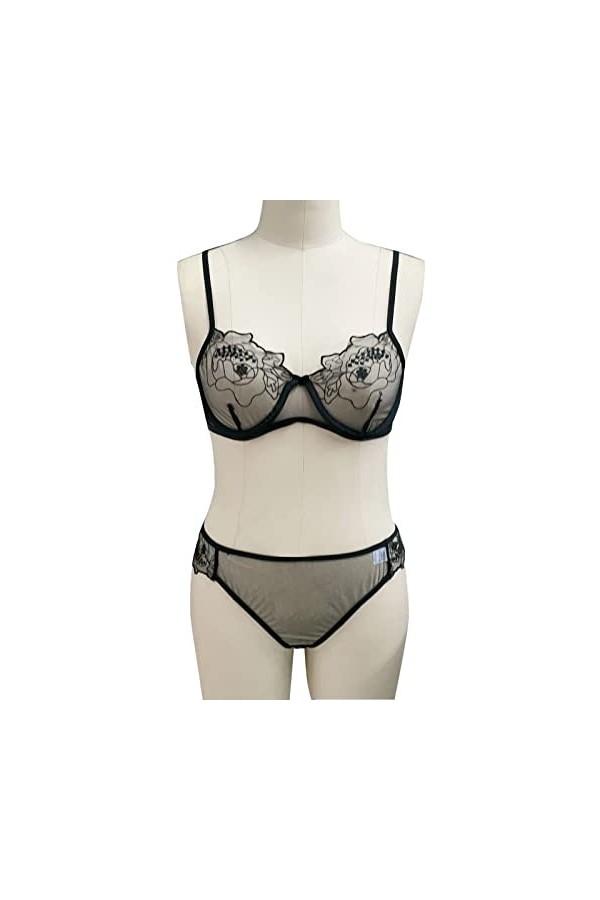 Zshosam Lingerie sexy pour femme - En acier - Avec armatures brodées - En maille - Ensemble de lingerie - Sous-vêtements sexy