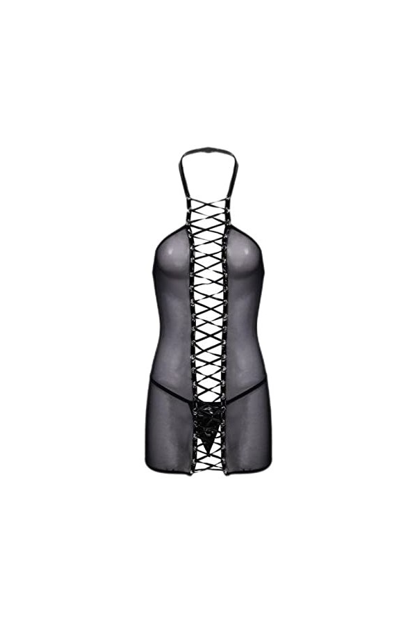 CHOUBAGUAI Robe de nuit pour femme, lingerie de nuit en maille transparente, pyjama en résille, mini jupe moulante, costume s
