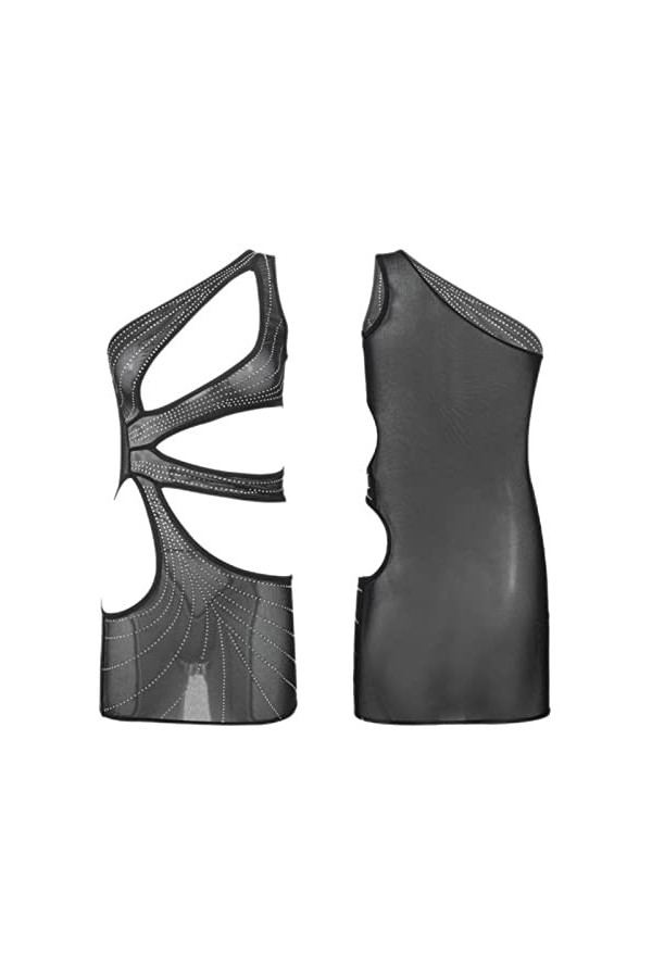 CHOUBAGUAI Robe sexy pour femme - Sous-vêtements - Perspective ajourée - Robe en maille et strass - Robe une épaule ajourée -