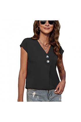 Naroote Chemise en Mousseline de Soie, Haut en Mousseline de Soie à Col en V et Chauve-souris en Polyester à Motif Uni pour l