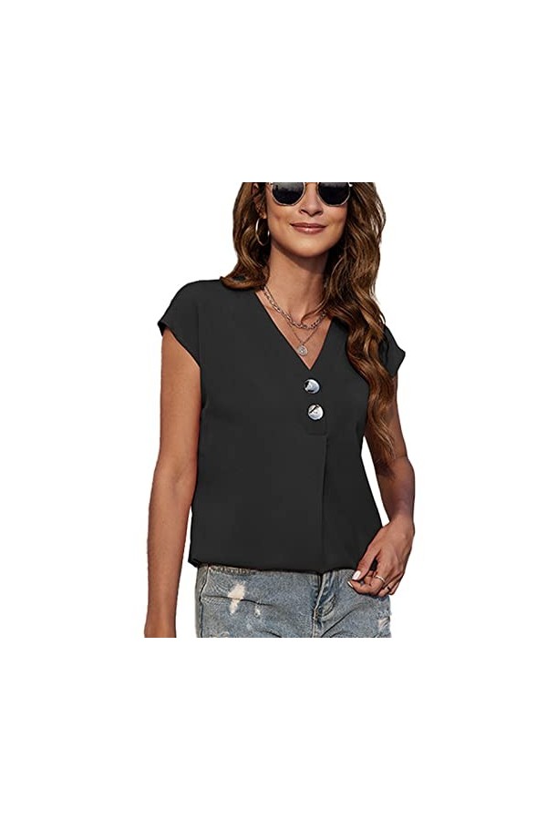 Naroote Chemise en Mousseline de Soie, Haut en Mousseline de Soie à Col en V et Chauve-souris en Polyester à Motif Uni pour l