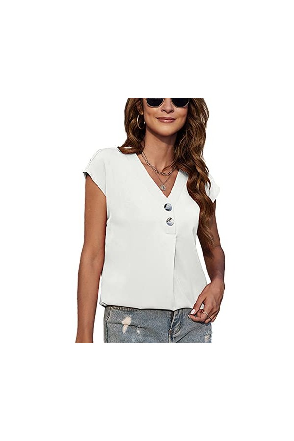 Naroote Chemise en Mousseline de Soie, Haut en Mousseline de Soie à Col en V et Chauve-souris en Polyester à Motif Uni pour l