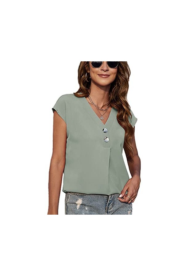 Naroote Chemise en Mousseline de Soie, Haut en Mousseline de Soie à Col en V et Chauve-souris en Polyester à Motif Uni pour l