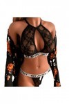 CABULE Ensemble de sous-vêtements sexy pour femme avec soutien-gorge à suspendre en dentelle noire et string - D-Noir, S