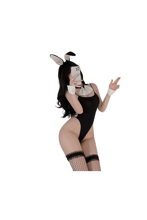 LureZone Vêtements sexy pour femme - Lapin mignon - Cosplay - Sous-vêtements kawaii coquins - Tenue de soubrette 6990 noir 