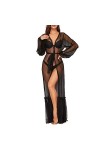 JUGUU Ensembles Sexyrobe Longue Noire Transparente Sexy À Manches Longues Voir À Travers Les Vêtements De Nuit-Noir_M