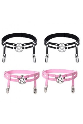 Eowppue Lot de 4 porte-jarretelles réglables en forme détoile avec clips antidérapants – Style gothique élégant punk en cuir