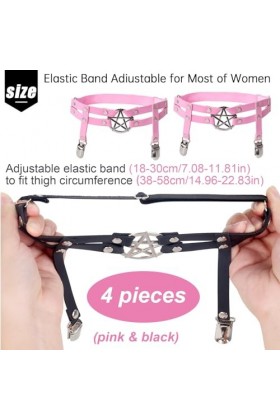 Eowppue Lot de 4 porte-jarretelles réglables en forme détoile avec clips antidérapants – Style gothique élégant punk en cuir