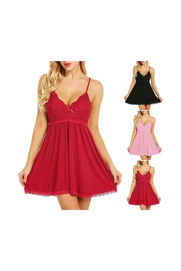 WEITING Lingerie Sexy Femme Pyjamas Érotiques Lingerie en Dentelle Chemises De Sexe Babydoll Robe Transparente Érotique Noir 