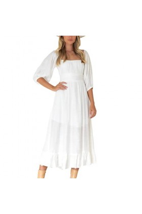 DAUZ Robe à Encolure Carrée et Demi-Manches, élégante pour Mariage de 3 