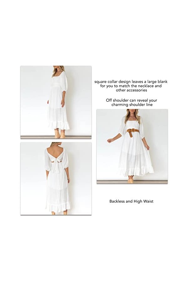 DAUZ Robe à Encolure Carrée et Demi-Manches, élégante pour Mariage de 3 