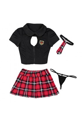 SHANHE Womens Adutls Japanese Schoolgirl Cosplay Uniforme Femme Sexy Costume Top avec Plaid Plissé Mini Jupe Briefs pour Danc