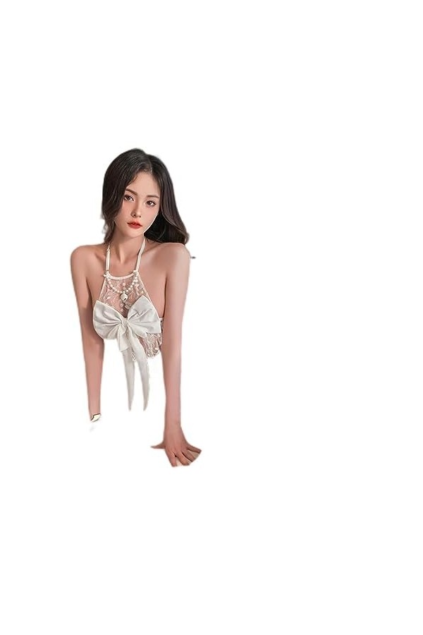 Bow Mesh Sexy Lingerie Haut et Jupe Ensembles Dentelle Fée Pyjama sous-Vêtements Ensemble Lune de Miel Lit Tentation -Noir,Ta