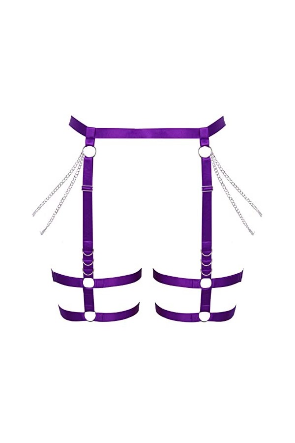 Harnais de cuisse punk avec chaîne porte-jarretelles pour femme - Grande taille - Rave Halloween, blanc, taille unique