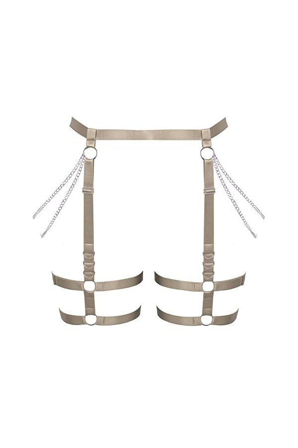 Harnais de cuisse punk avec chaîne porte-jarretelles pour femme - Grande taille - Rave Halloween, blanc, taille unique