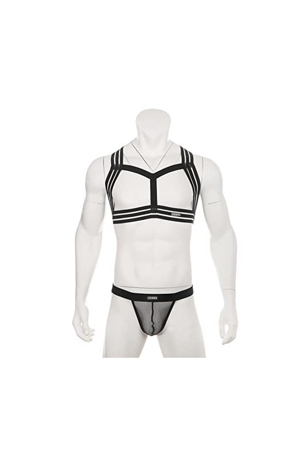 CHOUBAGUAI Ensemble de lingerie pour homme avec harnais et string pour homme - Bretelles dos nu - Noir, L