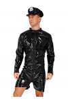 YOOJIA Combinaison Homme Sexy Catsuit Cuir Verni Déguisement Policier Lingerie Jumpsuit Erotique Bodysuit Respirant Unitard L