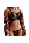 CABULE Ensemble de sous-vêtements sexy pour femme avec soutien-gorge à suspendre en dentelle noire et string - D-Noir, S