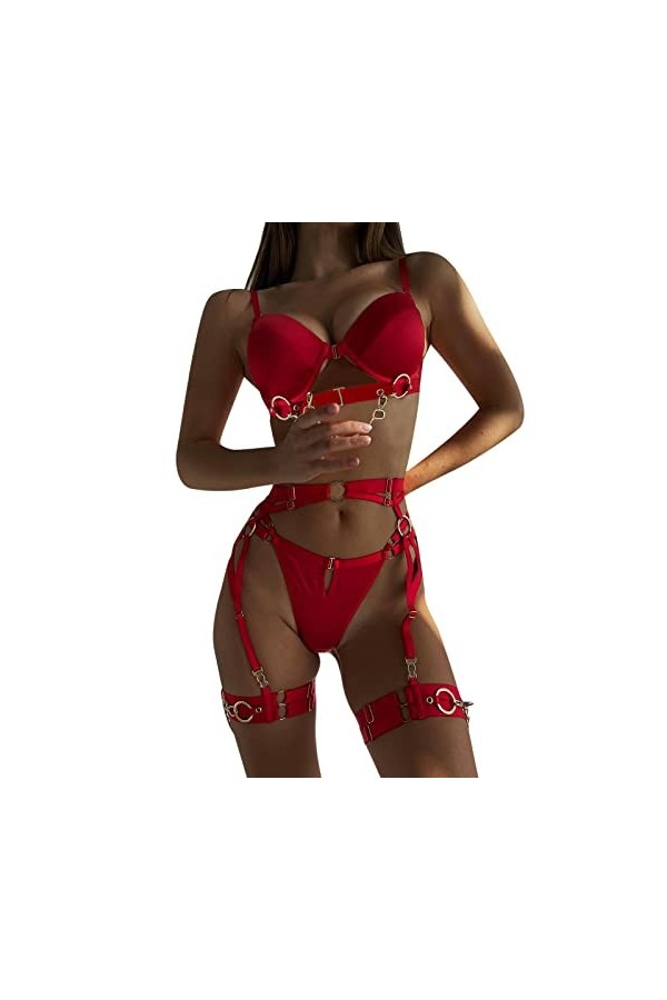 Culottes Et Pyjama Femme Drôle Femme Sexy Bouton Métal Entrelacé Panneau Découpe Soutien-Gorge sous-Vêtements Sexy Sexy Linge