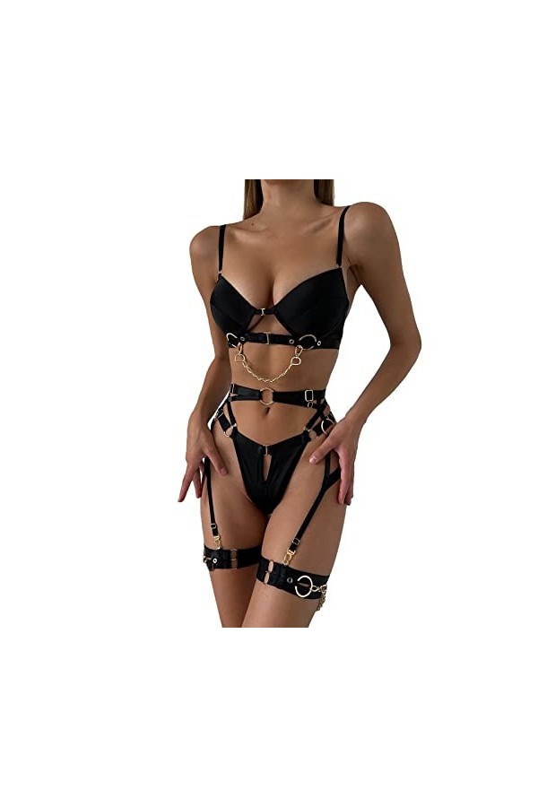 Culottes Et Pyjama Femme Drôle Femme Sexy Bouton Métal Entrelacé Panneau Découpe Soutien-Gorge sous-Vêtements Sexy Sexy Linge