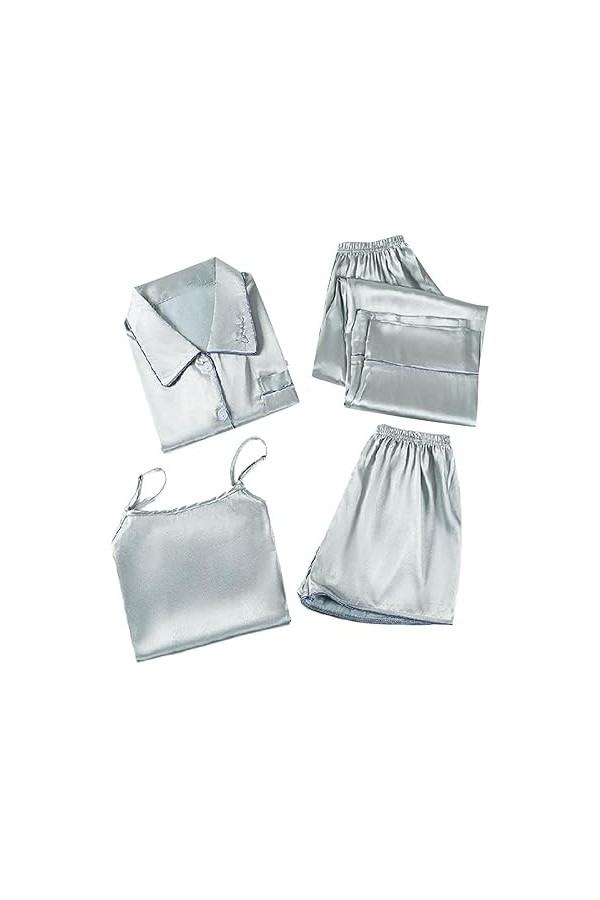 Pyjama en satin 4 pièces pour femmes Vêtements de nuit Coton Mode Sexy Dentelle Sous-vêtements Lingerie Sexy Vêtements de nui