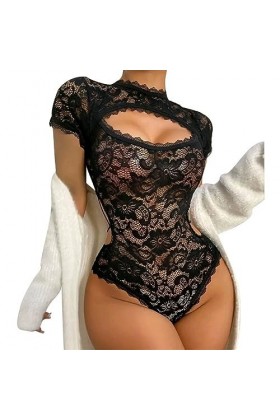 RougeNoir Sexy Bretelle Pyjama Chemise de Nuit Lingerie érotique Ensemble Uniforme, Noir, L