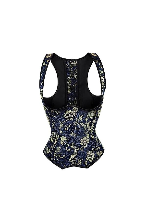 WEITING Underbust Corsets Top Sexy Bustiers Gothique Minceur Corselet Gilet Cupless Plus La Taille Bleu Or Costumes Robes-XL
