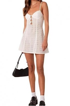 Nouvelles Femmes aiguë été Robe en Dentelle à Manches Courtes col en V évider boutonné Mini Robe trapèze Club Street Style SM