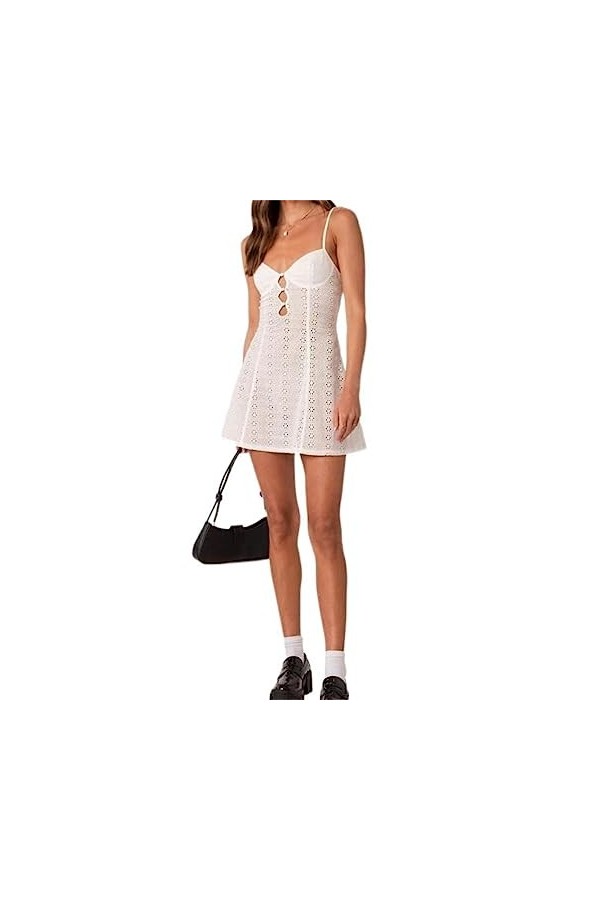 Nouvelles Femmes aiguë été Robe en Dentelle à Manches Courtes col en V évider boutonné Mini Robe trapèze Club Street Style SM