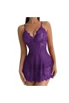 CHUNNUAN Pyjama Sexy Col V Chemise De Nuit Pyjama Femme Dentelle Rouge Babydoll Pyjama Lingerie sans Manches Mini Robe Lounge