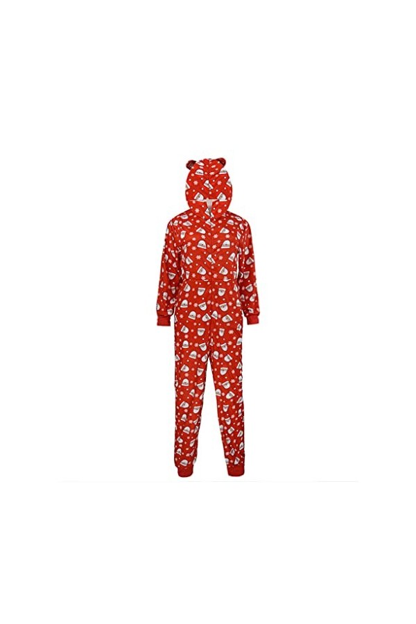Ailan Pyjama Familial imprimé Chapeaux de noël Combinaison Fermeture éclair à Manches Longues Barboteuse Vacances décontracté