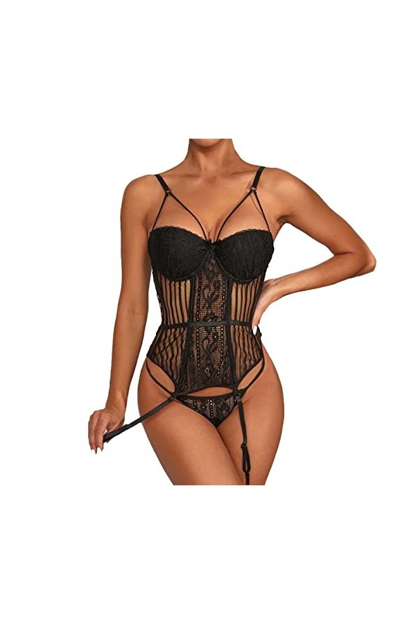 UOWEG Mesdames Sexy évider vêtements de Nuit Sexy Lingerie Dentelle Transparente Lingerie Body Nuisette Longue Grande Taille 