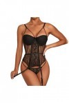 UOWEG Mesdames Sexy évider vêtements de Nuit Sexy Lingerie Dentelle Transparente Lingerie Body Nuisette Longue Grande Taille 