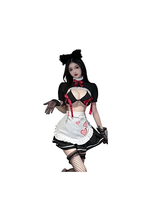 QNCLO Pyjama sexy japonais pour femme - Cosplay - Joli nombril espiègle - Noir