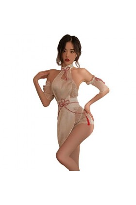 QNCLO Costume chinois sexy rétro Han Cosplay Animation Cheongsam Sous-vêtements blanc 