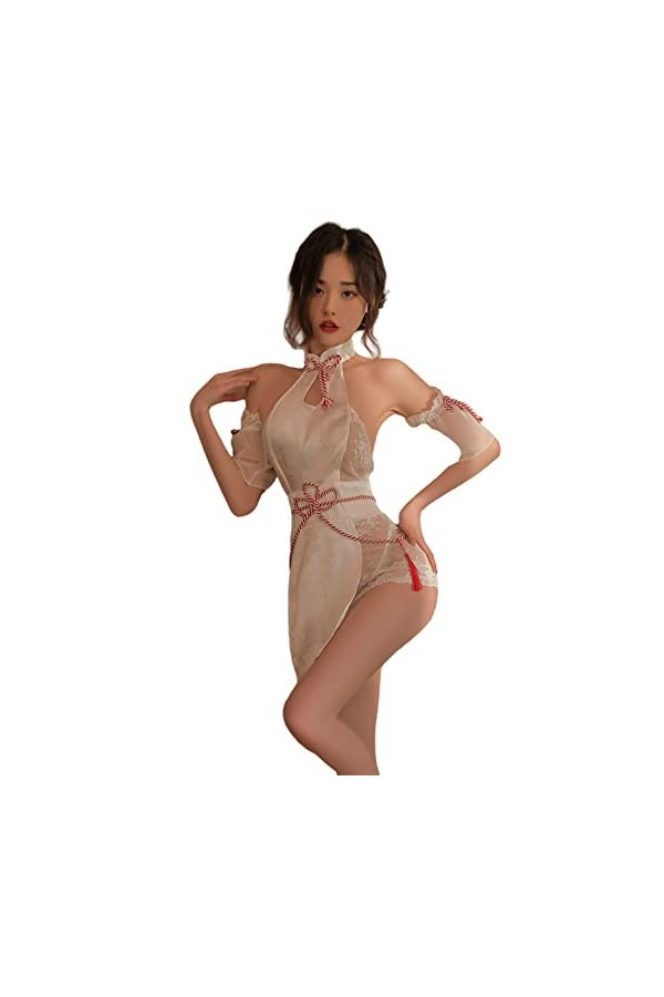 QNCLO Costume chinois sexy rétro Han Cosplay Animation Cheongsam Sous-vêtements blanc 