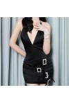 Nouveau Harajuku Vintage Col en U Profond Dos Nu Ceinture de Hanche Mince Mini Robe Femmes Sexy Col Balançant Robe Portefeuil