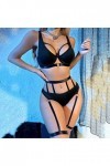 MODSGUE Y Dessous pour femme - String - Bralette - En maille - Sexy - Push Up - Lingerie - Cosplay, Noir , XL