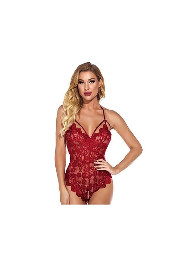 Plus Grande tailleCombinaison Ouverte Sexy Lingerie serrée Femme, Rouge, L
