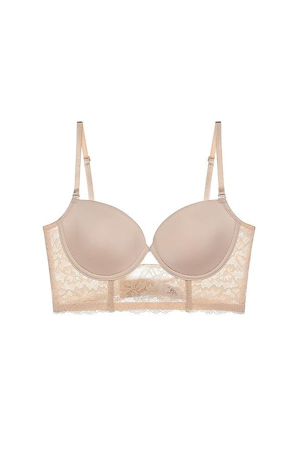 LSEEKA Damen-BH mit Sexy Spitze, einfarbig, U-förmig, groß, rückenfrei, weich, mit Bügel Meine Bestellung, beige, 90D