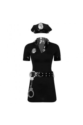 SHANHE Womens Femme Policier Costume Halloween Flic Uniforme Fantaisie Clubwear Moulante Mini Robe avec Chapeau Badge Ceintur