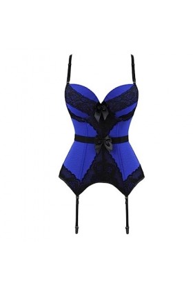 SHANHE Steampunk Strap Cup Zipper Sexy Jacquard Floral Corset Taille Cou Corset Lingerie Top Plus Size-5503blue, 5XL