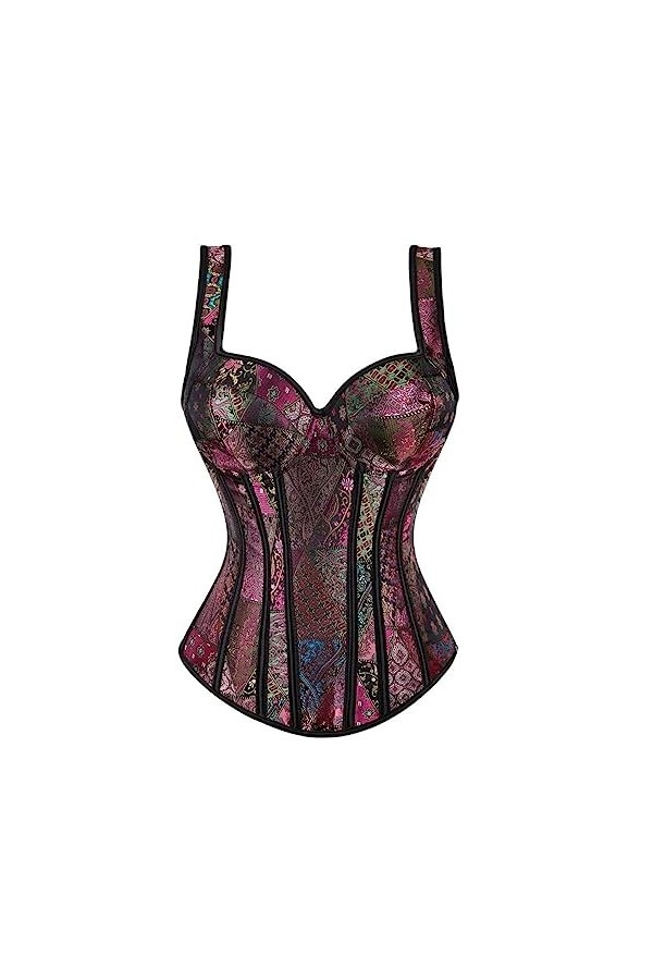 SHANHE Steampunk Strap Cup Zipper Sexy Jacquard Floral Corset Taille Cou Corset Lingerie Top Plus Size-5503blue, 5XL