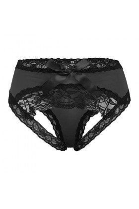 CITUYER Culotte sexy en dentelle pour femme avec nœud mignon - rouge - Taille L