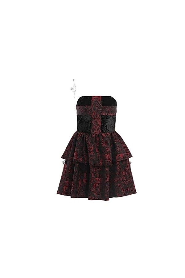 SHANHE Tie Dye Imprimer Robe Croix Rouge Velours Esthétique Dos Nu Sexy Une Ligne Mini Femme Robes Gothique Rue Rétro Y2K Par