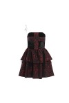 SHANHE Tie Dye Imprimer Robe Croix Rouge Velours Esthétique Dos Nu Sexy Une Ligne Mini Femme Robes Gothique Rue Rétro Y2K Par