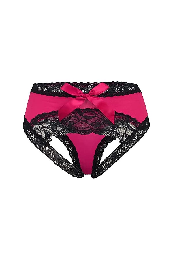 CITUYER Culotte sexy en dentelle pour femme avec nœud mignon - rouge - Taille L