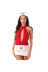 CHOUBAGUAI Robe Sexy Lingerie Femmes Halloween Infirmière Costume avec Bandeau Halter Cou Creux Dos Nu Mini Robe Jeu de Rôle 