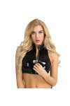 MENGQING Gilet push-up sexy en PVC brillant pour femme - Body en latex brillant - Noir - XXXL