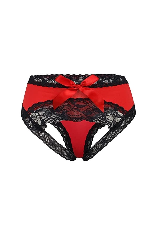 CITUYER Culotte sexy en dentelle pour femme avec nœud mignon - rouge - Taille L
